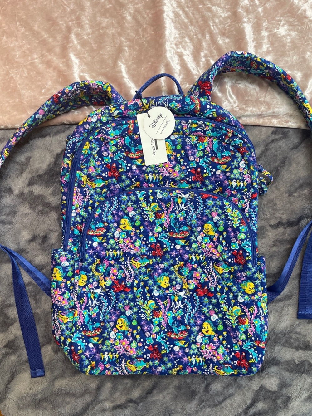 Vera Bradley Kids Navy Multicolor Little Mermaid Underwater Floral Backpack - Picture 4 of 9